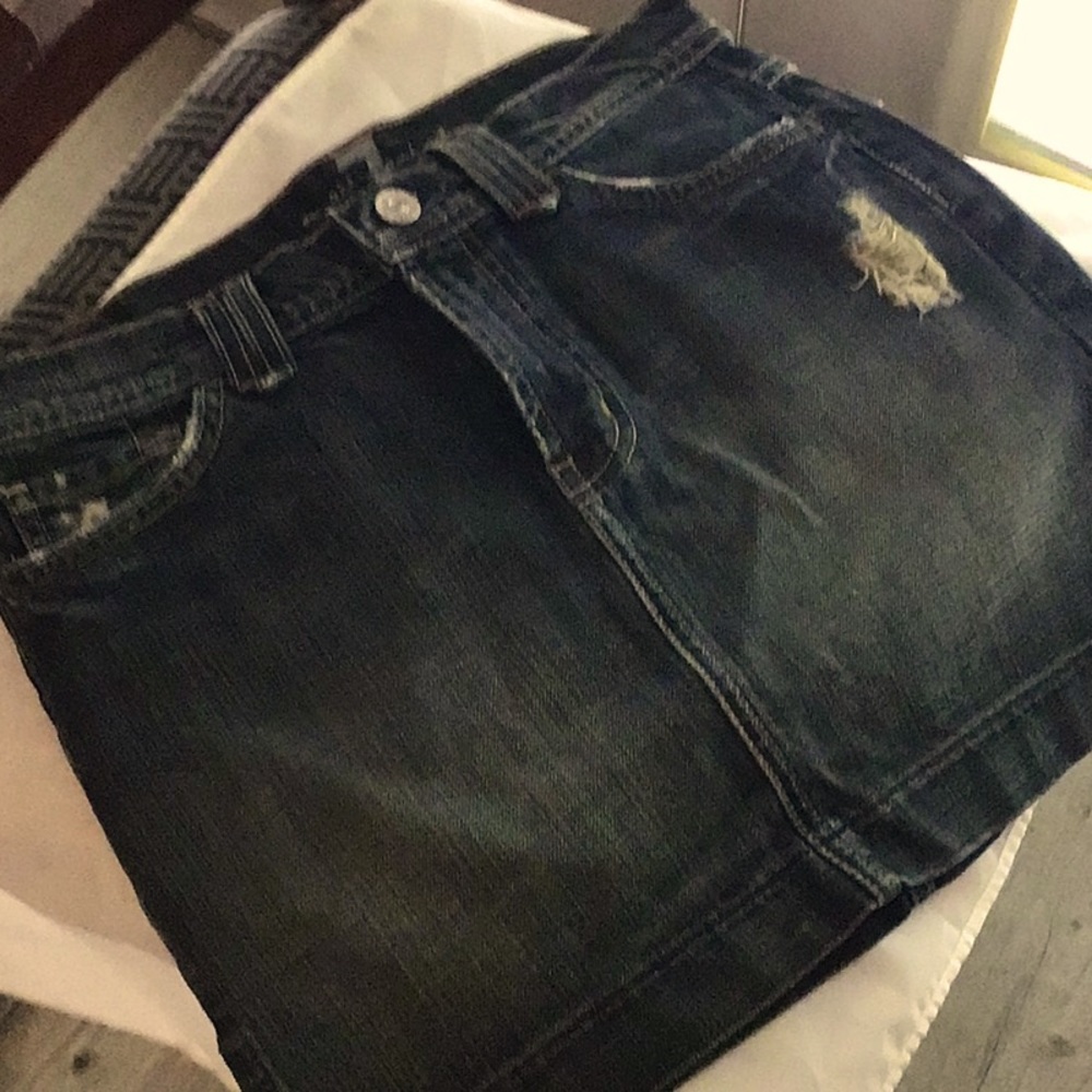Super cool woman’s distressed  for all man kind denim skirt